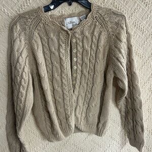 Allison Brittney Beige Cable-Knit Button Cardigan